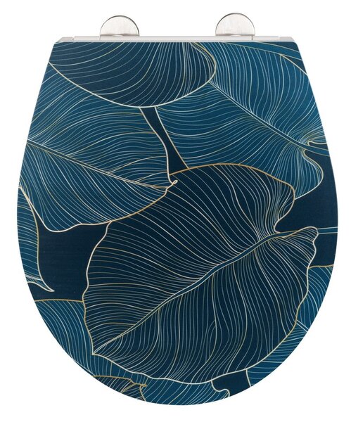 Big Leaves kék wc-ülőke könnyű záródással, 38 x 45 cm - Wenko