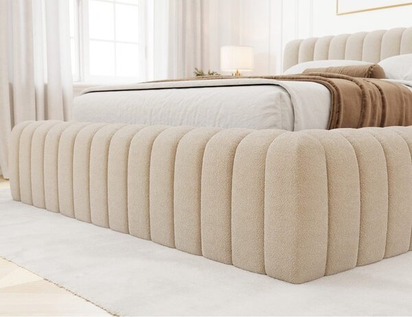 Bézs kárpitozott ágyneműtartós franciaágy ágyráccsal 180x200 cm Carilla – ELTAP