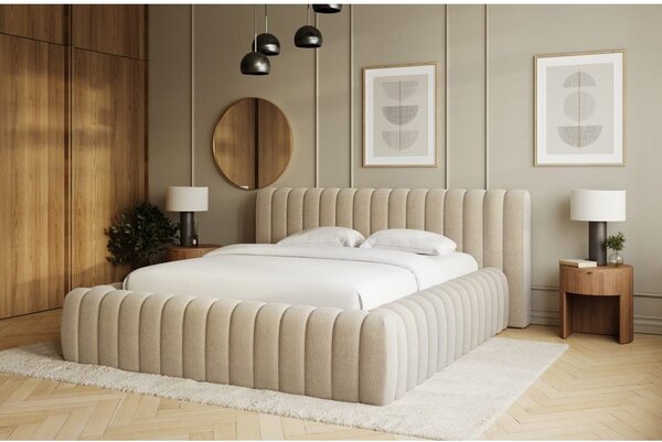 Bézs kárpitozott ágyneműtartós franciaágy ágyráccsal 180x200 cm Carilla – ELTAP