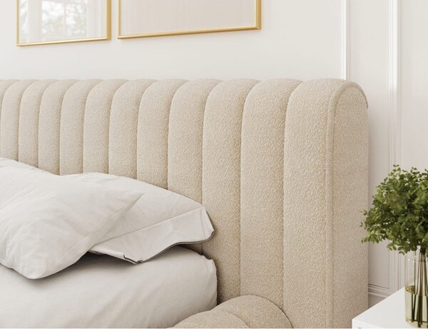 Bézs kárpitozott ágyneműtartós franciaágy ágyráccsal 180x200 cm Carilla – ELTAP