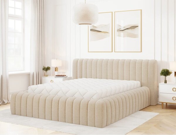 Bézs kárpitozott ágyneműtartós franciaágy ágyráccsal 180x200 cm Carilla – ELTAP