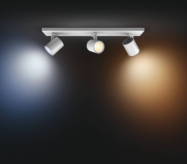Philips Hue Runner LED spotlámpa, 3 izzós, dimmelő kapcsoló, fehér, dimmelhető, Fehér / opál, Nappali / Étkező, Alumínium, Modern
