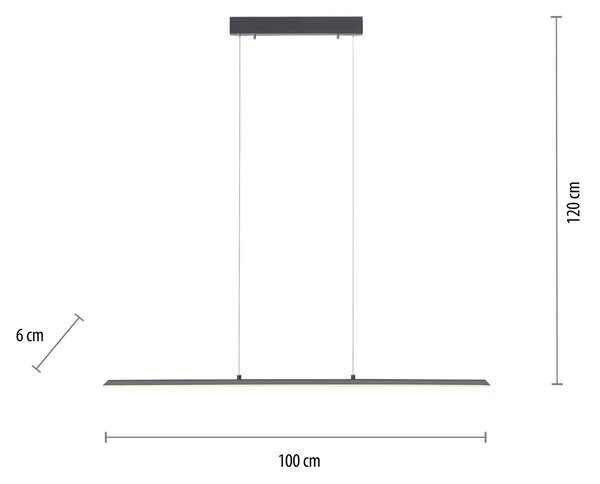 PURE LED függőlámpa Lite, antracit, 100 cm, CCT, dimmelhető, dimmelhető, Fekete, Nappali / Étkező, Alumínium, Modern