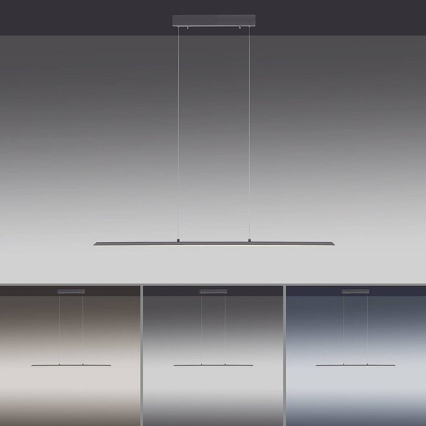 PURE LED függőlámpa Lite, antracit, 100 cm, CCT, dimmelhető, dimmelhető, Fekete, Nappali / Étkező, Alumínium, Modern