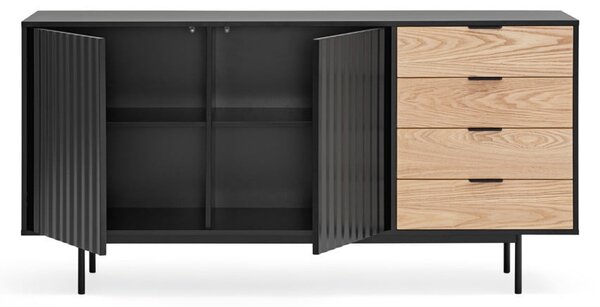Fekete-natúr színű alacsony komód tölgyfa dekorral 159x80 cm Sierra – Teulat
