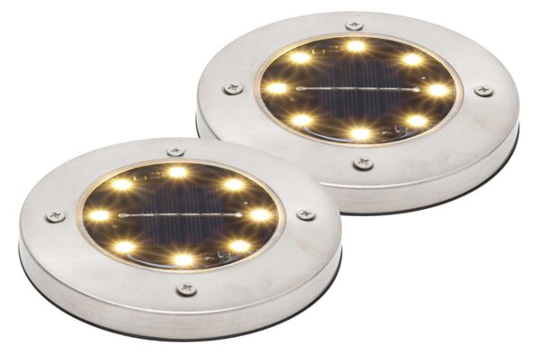 HOME MX626WW napelemes kerti lámpa, 2 db-os szett, 8 db melegfehér LED, akkumulátor, acél és műanyag
