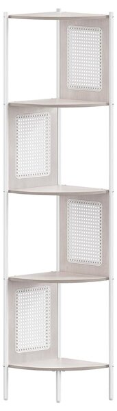 5 szintes sarokpolc, könyvespolc polirattan oldalakkal, 156x32x32 cm, zab bézs