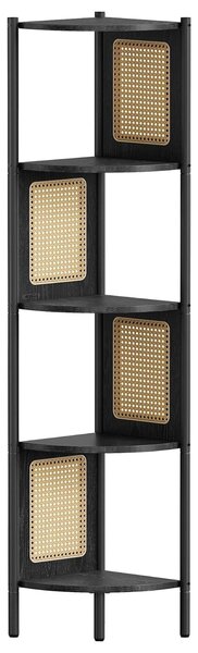 5 szintes sarokpolc, könyvespolc polirattan oldalakkal, 156x32x32 cm, ébenfekete