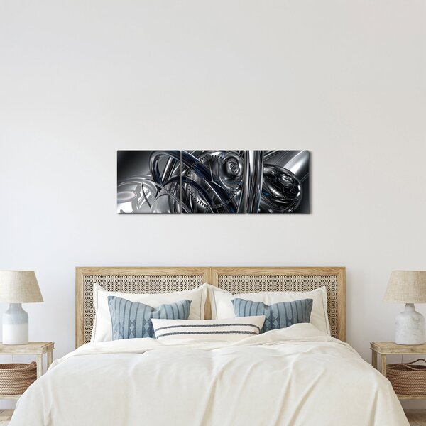Kék és szürke absztrakció kép (órával) (90x30 cm)
