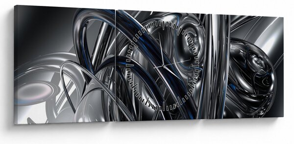 Kék és szürke absztrakció kép (órával) (90x30 cm)