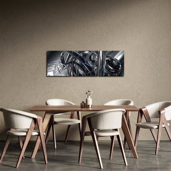 Kék és szürke absztrakció kép (órával) (90x30 cm)