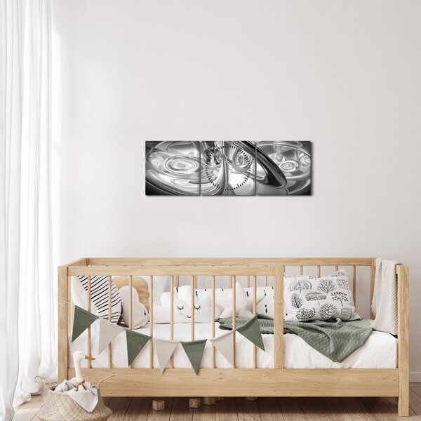 Modern szürke absztrakció képe (órával) (90x30 cm)