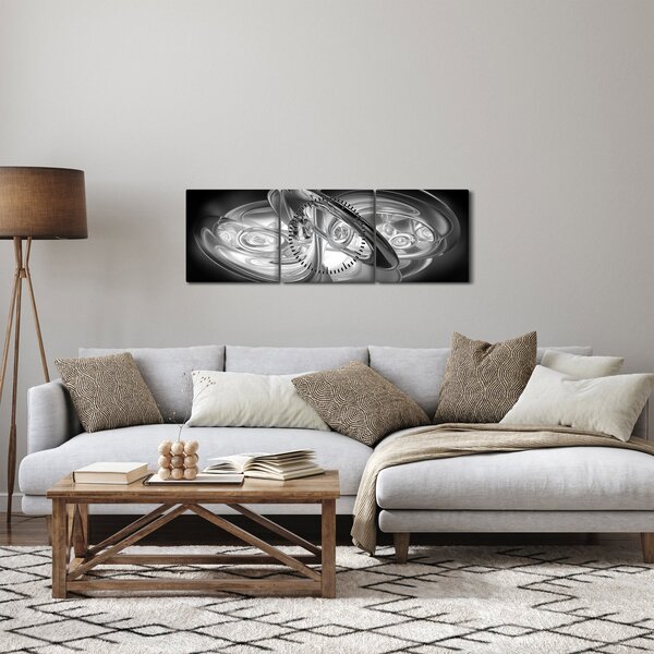 Modern szürke absztrakció képe (órával) (90x30 cm)