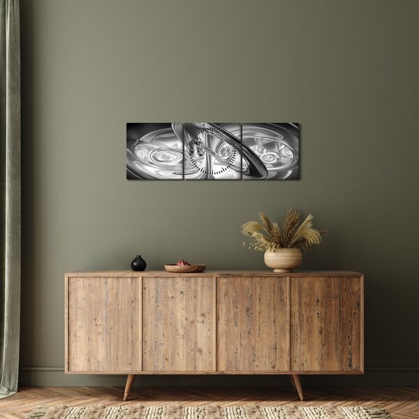 Modern szürke absztrakció képe (órával) (90x30 cm)
