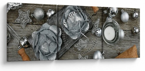Kép - ezüst karácsonyi dekoráció (órával) (90x30 cm)