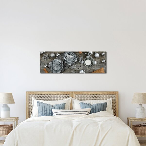 Kép - ezüst karácsonyi dekoráció (órával) (90x30 cm)