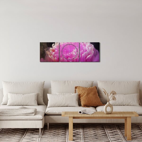 Rózsaszín virág képe a füstben (órával) (90x30 cm)