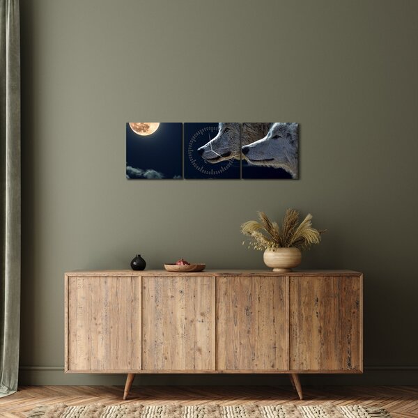 Farkas üvöltés a holdra képe (órával) (90x30 cm)