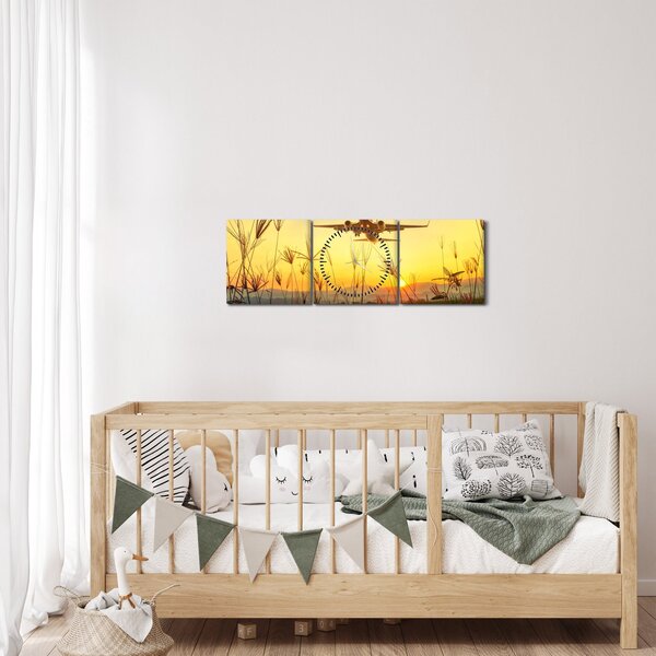 Repülő repülőgép képe (órával) (90x30 cm)