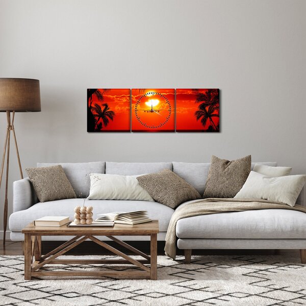Kép - naplemente repülőgéppel (órával) (90x30 cm)