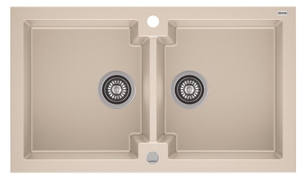 HONEST 160 kétmedencés gránit mosogató automata dugóemelő, szifonnal, bézs, beépíthető