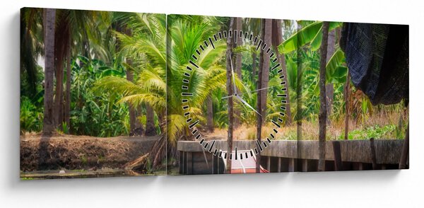 Kép - Fából készült hajó a csatornán, Thaiföld (órával) (90x30 cm)