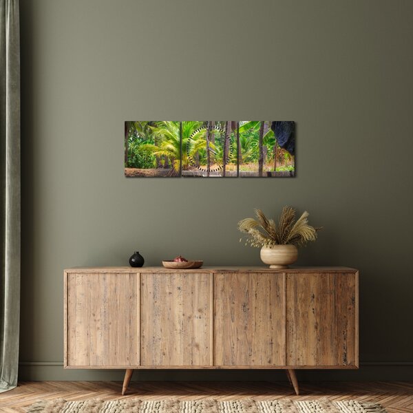 Kép - Fából készült hajó a csatornán, Thaiföld (órával) (90x30 cm)
