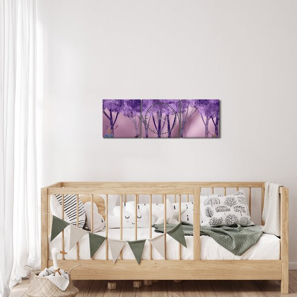 Kép - Szarvasok egy varázslatos erdőben (órával) (90x30 cm)