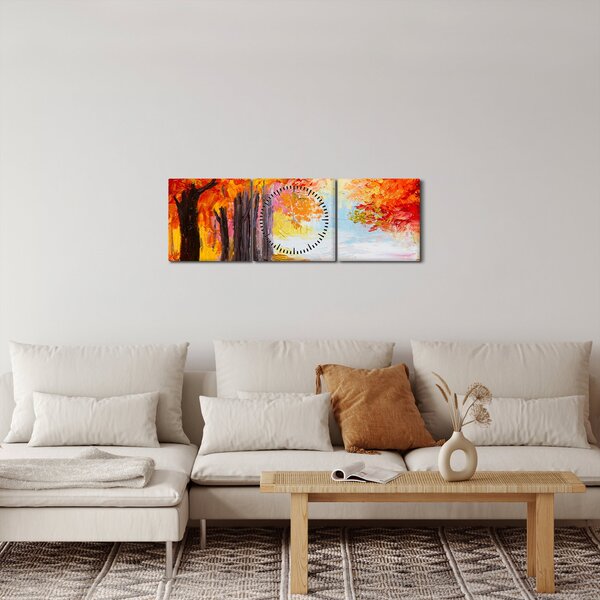 Kép - olajfestmény, színes ősz (órával) (90x30 cm)