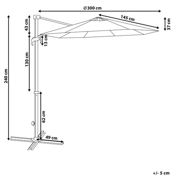Napernyő 300 cm SAVONA Sötétszürke Szürke