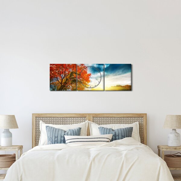 Napsütésben fürdő táj képe (órával) (90x30 cm)