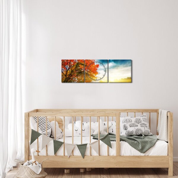 Napsütésben fürdő táj képe (órával) (90x30 cm)