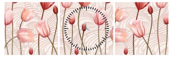 Kép - rózsaszín tulipán (órával) (90x30 cm)