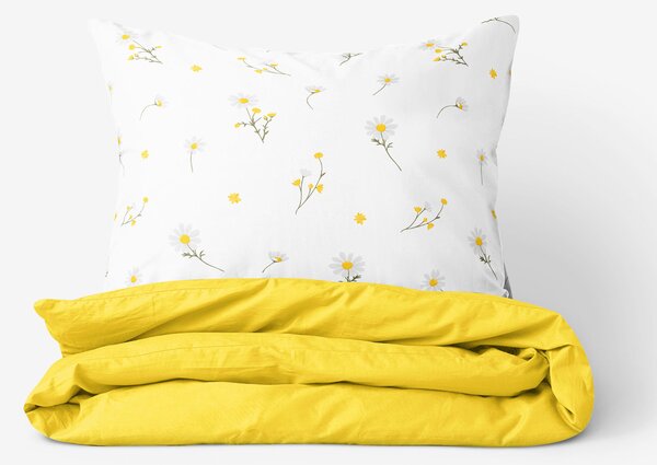 Goldea pamut ágyneműhuzat duo - kamilla virágok, sárga hátoldal 200 x 200 és 2db 70 x 90 cm (középvarrásos)