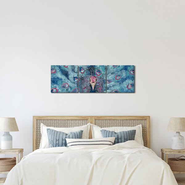Egy festett páva képe (órával) (90x30 cm)