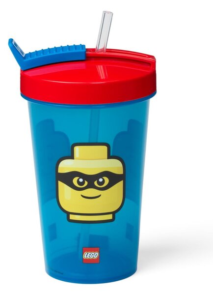 Iconic kék pohár piros fedéllel és szívószállal, 500 ml - LEGO®