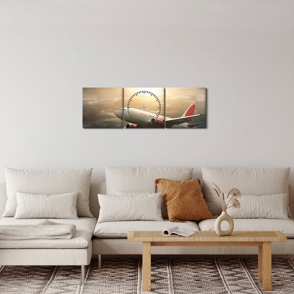 Kép - Repülőgép a felhőkben (órával) (90x30 cm)