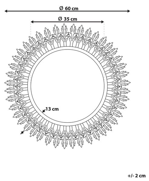 Falitükör VOREY 60 cm 60 cm Fém Arany