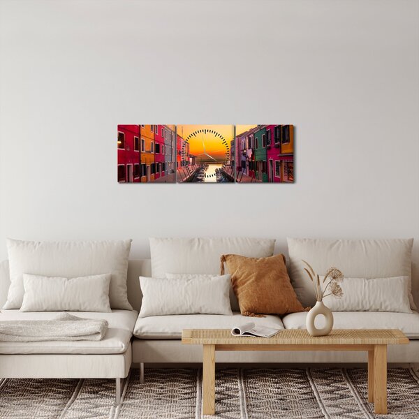 Kép - Naplemente, Burano sziget, Velence, Olaszország (órával) (90x30 cm)