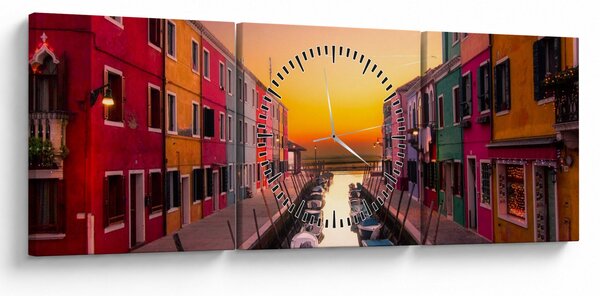 Kép - Naplemente, Burano sziget, Velence, Olaszország (órával) (90x30 cm)