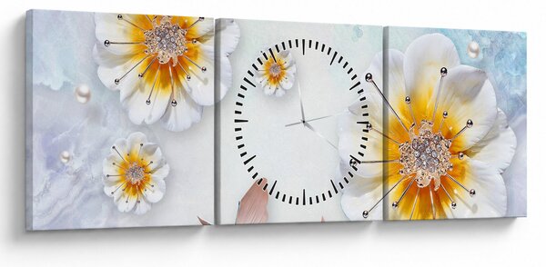 Kép - Kompozíció virágokkal és pillangókkal (órával) (90x30 cm)