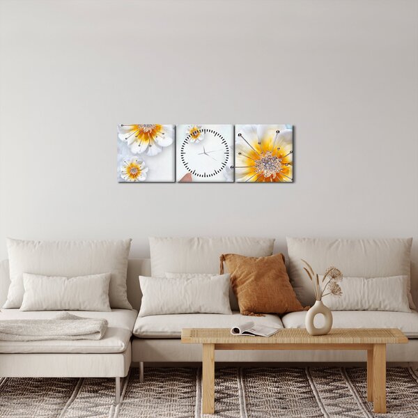 Kép - Kompozíció virágokkal és pillangókkal (órával) (90x30 cm)