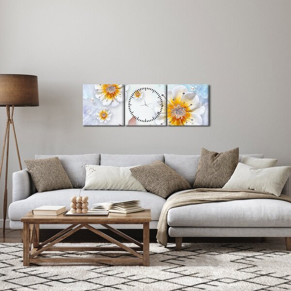 Kép - Kompozíció virágokkal és pillangókkal (órával) (90x30 cm)