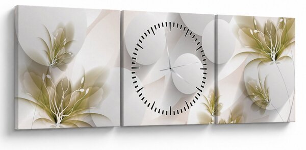 Kép - 3D körök virágokkal (órával) (90x30 cm)