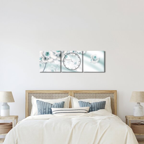 Kép - Türkiz rózsa virágok (órával) (90x30 cm)