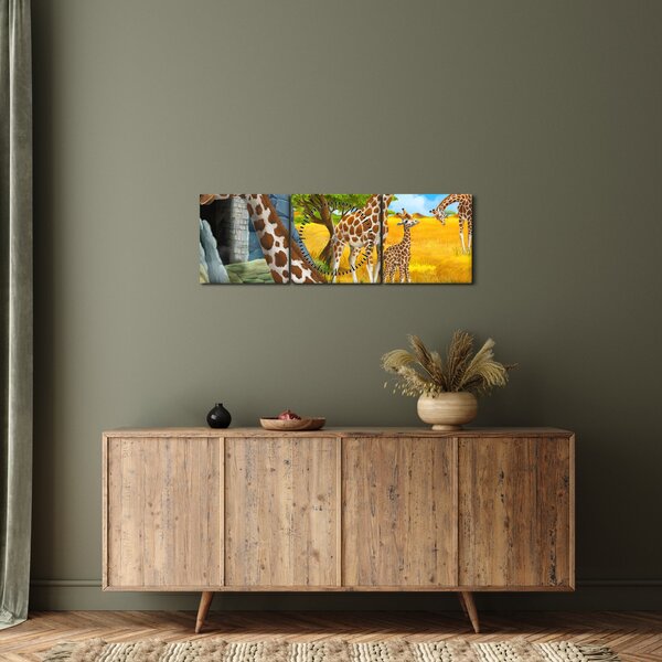 Kép - zsiráf család (órával) (90x30 cm)