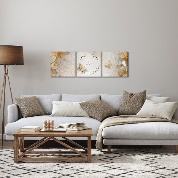 Kép - virágok pillangókkal (órával) (90x30 cm)