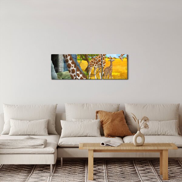 Kép - zsiráf család (órával) (90x30 cm)