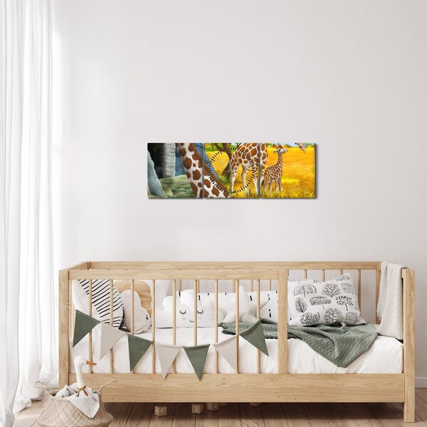 Kép - zsiráf család (órával) (90x30 cm)