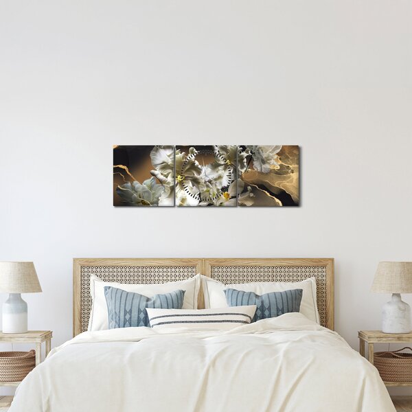 Kép - Orchidea virágok márvány háttérrel (órával) (90x30 cm)